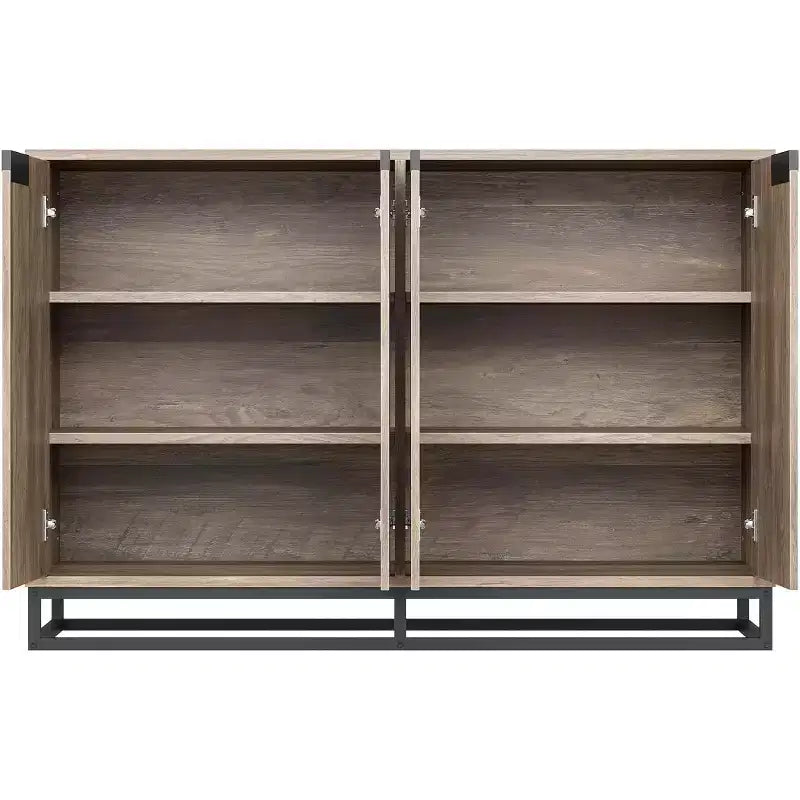 Buffet Bahut, Console d'entrée de 140 cm de large avec 4 portes et étagères réglables, Meuble bar à café en bois pour Salon, Salle à manger, Cuisine