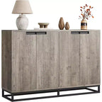 55 in Buffet Storage Cabinet, Sideboard Modern Credenza with Metal Base 4 Doors Shelves, Accent Coffee Bar Table for Kitchen Dining Room, Living Room