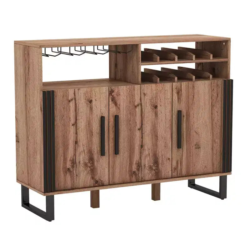 Mobile Bar Domestico Costway con 3 Ante e Ripiani Regolabili, Credenza con Scaffale per Bevande a 2 Livelli