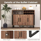 Mobile Bar Domestico Costway con 3 Ante e Ripiani Regolabili, Credenza con Scaffale per Bevande a 2 Livelli