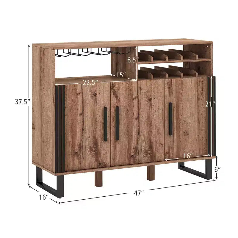 Mobile Bar Domestico Costway con 3 Ante e Ripiani Regolabili, Credenza con Scaffale per Bevande a 2 Livelli