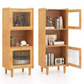 Costway 2PCS Bamboo Cabinet Narrow Kitchen Storage Cabinet w/ Open Compartment & Storage