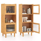 Costway 2PCS Bamboo Cabinet Narrow Kitchen Storage Cabinet w/ Open Compartment & Storage