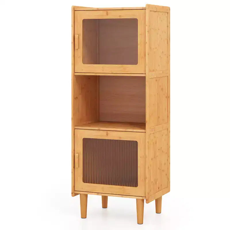 Costway Lot de 2 meubles de rangement de cuisine étroits en bambou avec compartiment ouvert et rangement