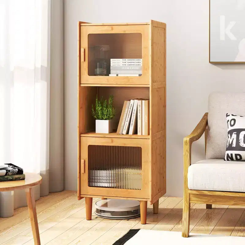 Costway Lot de 2 meubles de rangement de cuisine étroits en bambou avec compartiment ouvert et rangement