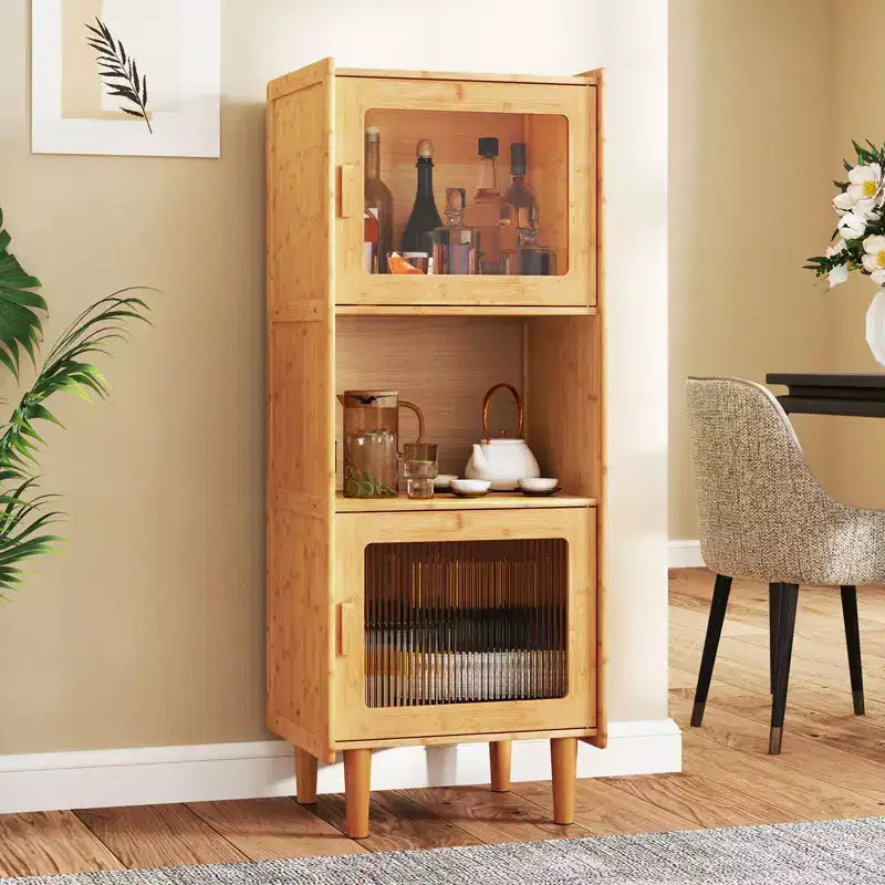Costway Lot de 2 meubles de rangement de cuisine étroits en bambou avec compartiment ouvert et rangement
