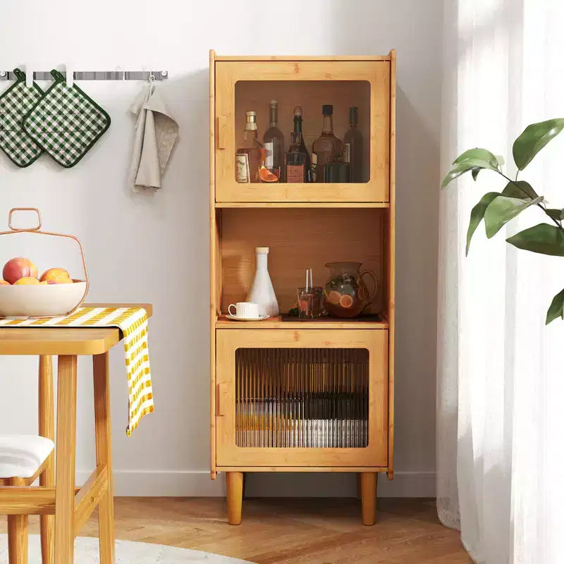 Costway Lot de 2 meubles de rangement de cuisine étroits en bambou avec compartiment ouvert et rangement