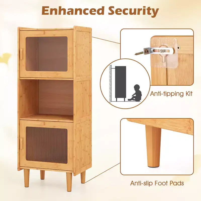 Costway Lot de 2 meubles de rangement de cuisine étroits en bambou avec compartiment ouvert et rangement