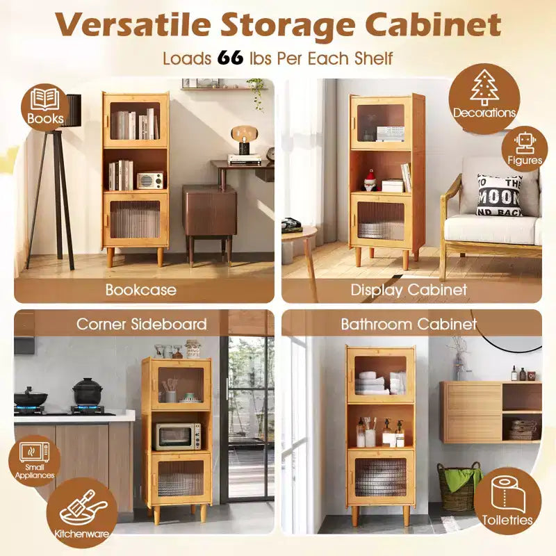 Costway Lot de 2 meubles de rangement de cuisine étroits en bambou avec compartiment ouvert et rangement