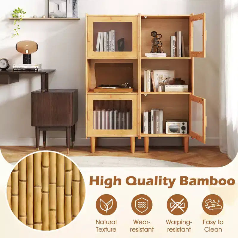 Costway Lot de 2 meubles de rangement de cuisine étroits en bambou avec compartiment ouvert et rangement