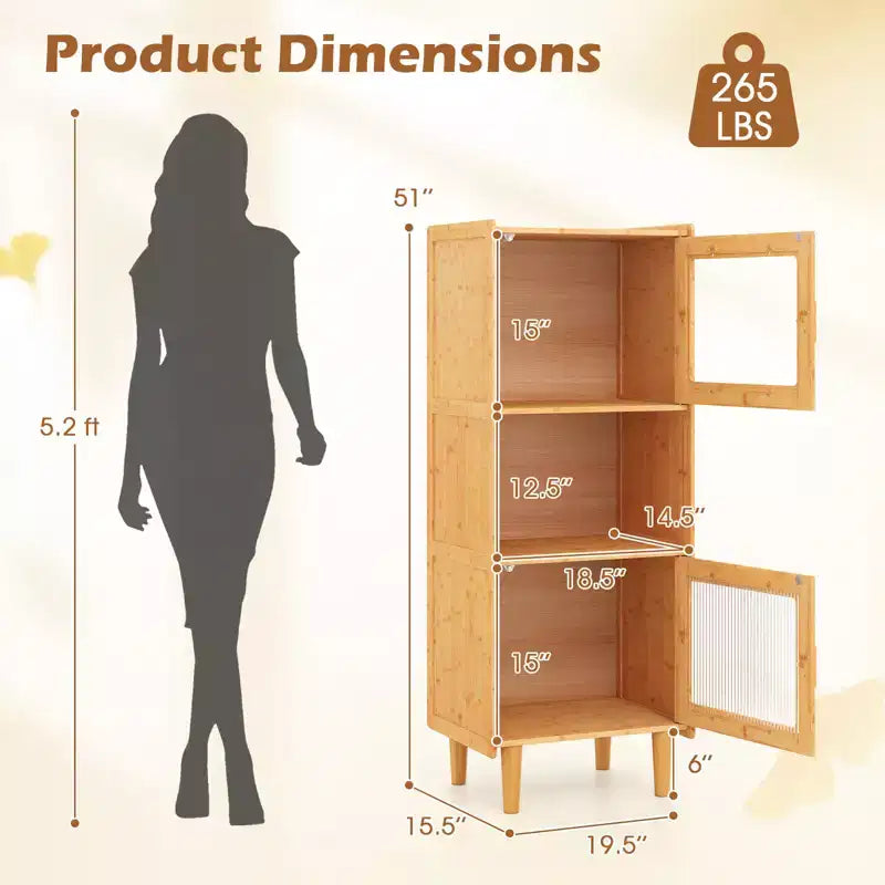 Costway Lot de 2 meubles de rangement de cuisine étroits en bambou avec compartiment ouvert et rangement