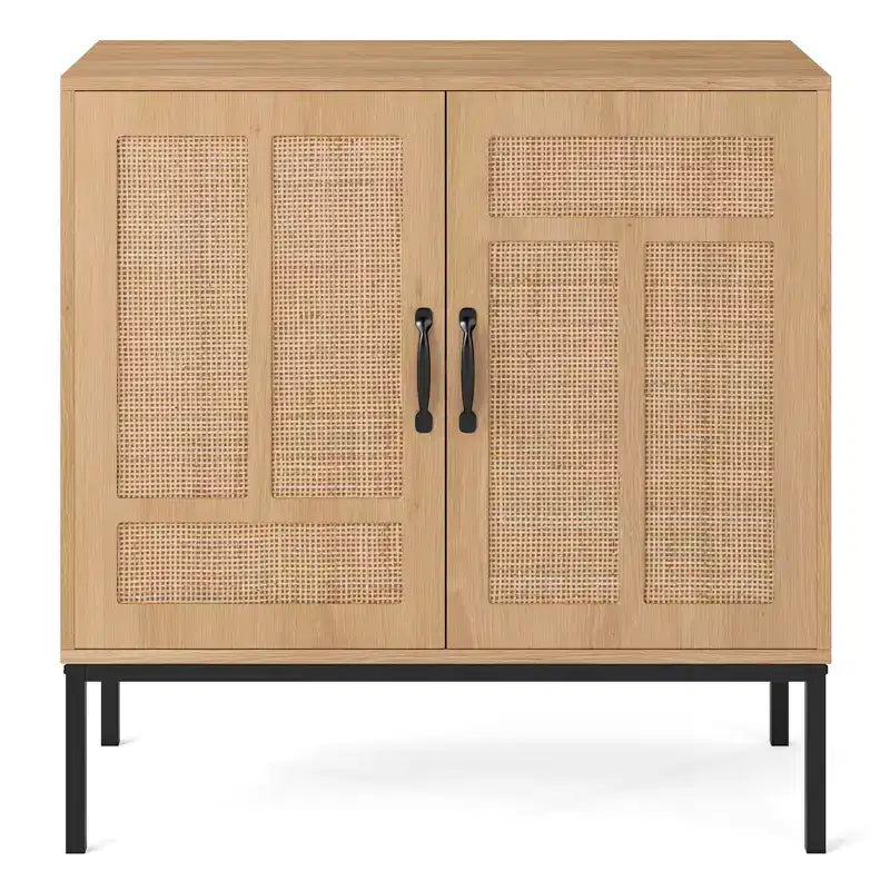 Costway Mobile Contenitore in Rattan con Credenza a 2 Ante e Scaffale Regolabile a 3 Posizioni