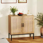 Costway Mobile Contenitore in Rattan con Credenza a 2 Ante e Scaffale Regolabile a 3 Posizioni