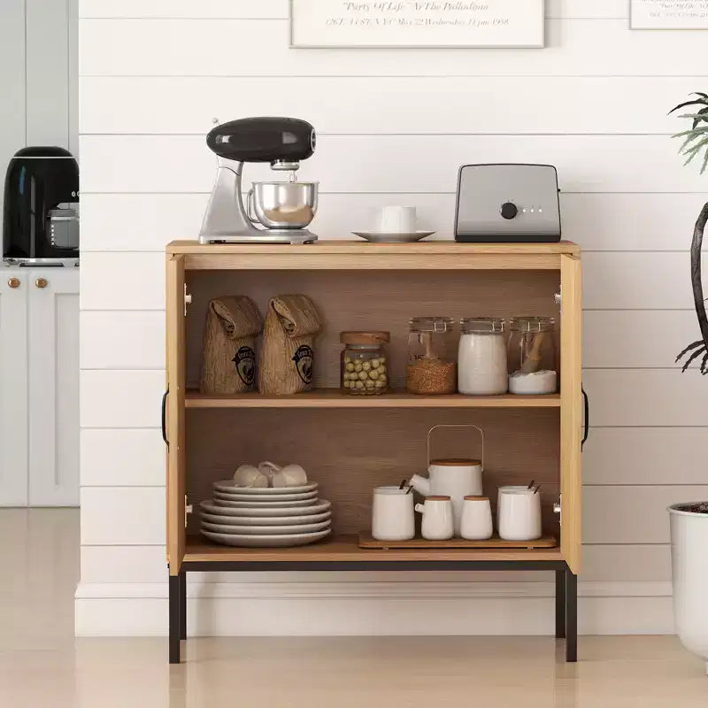 Costway Mobile Contenitore in Rattan con Credenza a 2 Ante e Scaffale Regolabile a 3 Posizioni