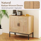 Costway Mobile Contenitore in Rattan con Credenza a 2 Ante e Scaffale Regolabile a 3 Posizioni