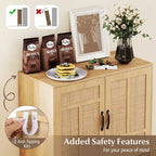 Costway Mobile Contenitore in Rattan con Credenza a 2 Ante e Scaffale Regolabile a 3 Posizioni