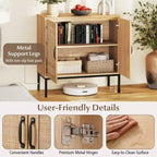 Costway Mobile Contenitore in Rattan con Credenza a 2 Ante e Scaffale Regolabile a 3 Posizioni