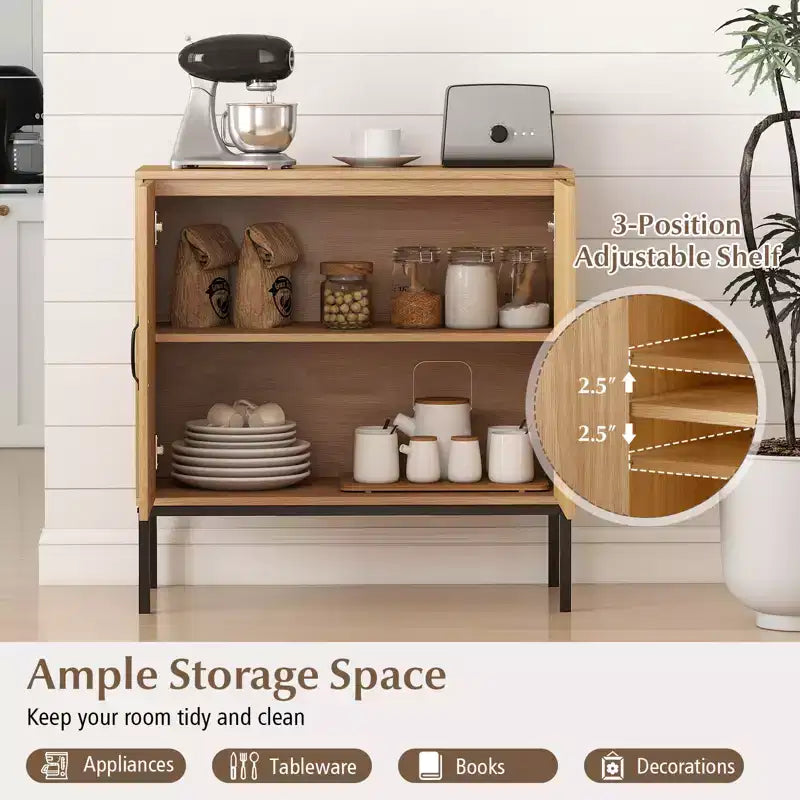 Costway Mobile Contenitore in Rattan con Credenza a 2 Ante e Scaffale Regolabile a 3 Posizioni