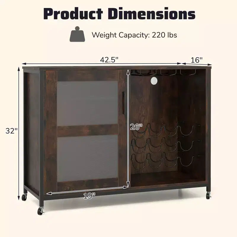 Mobile Bar Costway con Ruote, Luci a LED, Ripiani, Porta Bicchieri e Porta Bottiglie