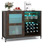 Mobile Bar Costway con Ruote, Luci a LED, Ripiani, Porta Bicchieri e Porta Bottiglie
