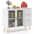 Costway Buffet Server Sideboard w/ 2 Tempered Glass Doors & 3 Drawers for Kitchen White