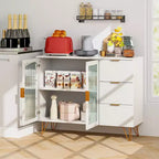 Credenza da Buffet Costway con 2 Ante in Vetro Temperato e 3 Cassetti per Cucina Bianca