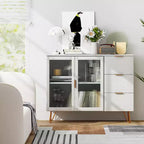 Credenza da Buffet Costway con 2 Ante in Vetro Temperato e 3 Cassetti per Cucina Bianca