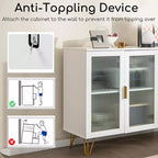 Credenza da Buffet Costway con 2 Ante in Vetro Temperato e 3 Cassetti per Cucina Bianca