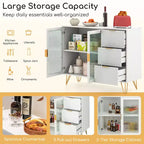 Credenza da Buffet Costway con 2 Ante in Vetro Temperato e 3 Cassetti per Cucina Bianca