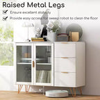 Credenza da Buffet Costway con 2 Ante in Vetro Temperato e 3 Cassetti per Cucina Bianca