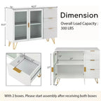 Credenza da Buffet Costway con 2 Ante in Vetro Temperato e 3 Cassetti per Cucina Bianca