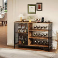 41.7 Wine Bar Cabinet with Wine Rack, Wooden Coffee Bar Cabinet with Glass Holder & Mesh Door, Sideboard Buffet Cabinet for Living Room Entryway