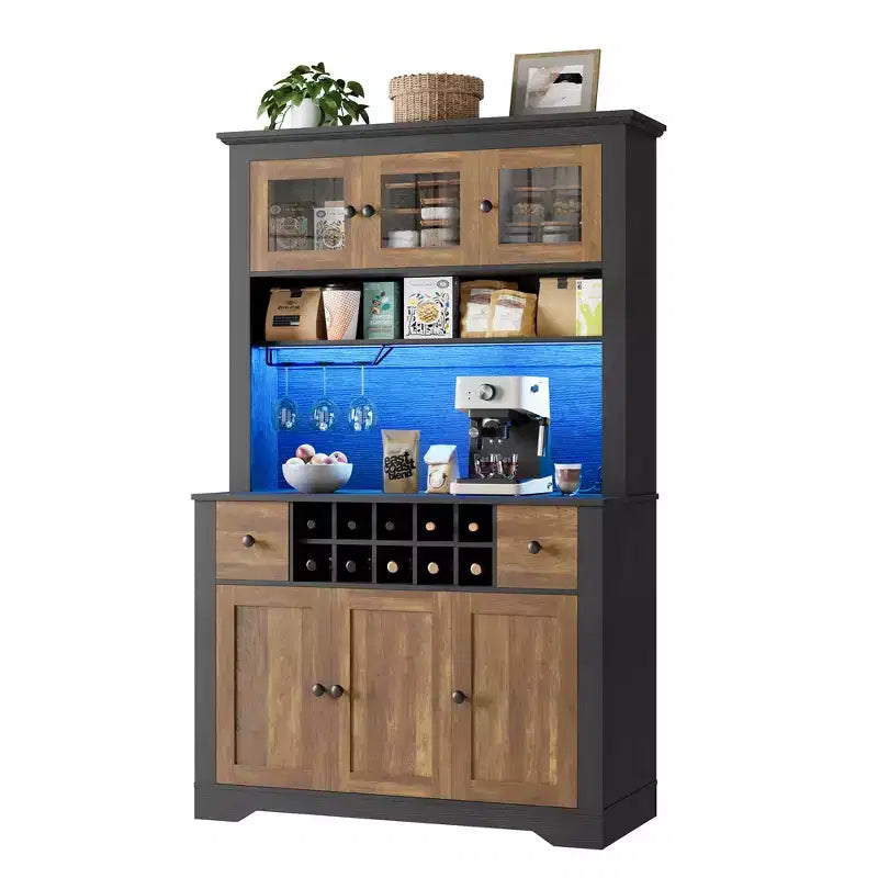 Meuble Bar de Ferme de 174,5 cm, Bar à Vin Haut avec 10 Casier à Bouteilles, Buffet de Bar avec Rangement pour Salon