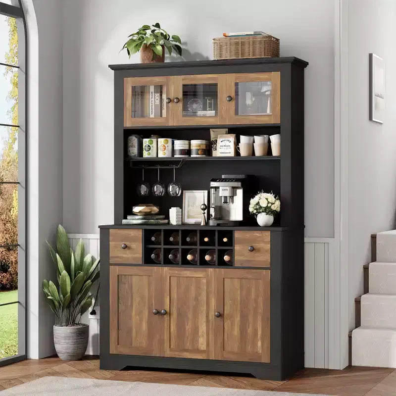 Meuble Bar de Ferme de 174,5 cm, Bar à Vin Haut avec 10 Casier à Bouteilles, Buffet de Bar avec Rangement pour Salon