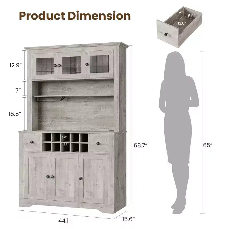 Meuble Bar de Ferme de 174,5 cm, Bar à Vin Haut avec 10 Casier à Bouteilles, Buffet de Bar avec Rangement pour Salon