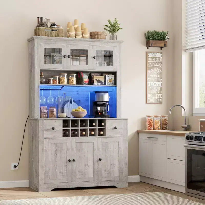 Meuble Bar de Ferme de 174,5 cm, Bar à Vin Haut avec 10 Casier à Bouteilles, Buffet de Bar avec Rangement pour Salon