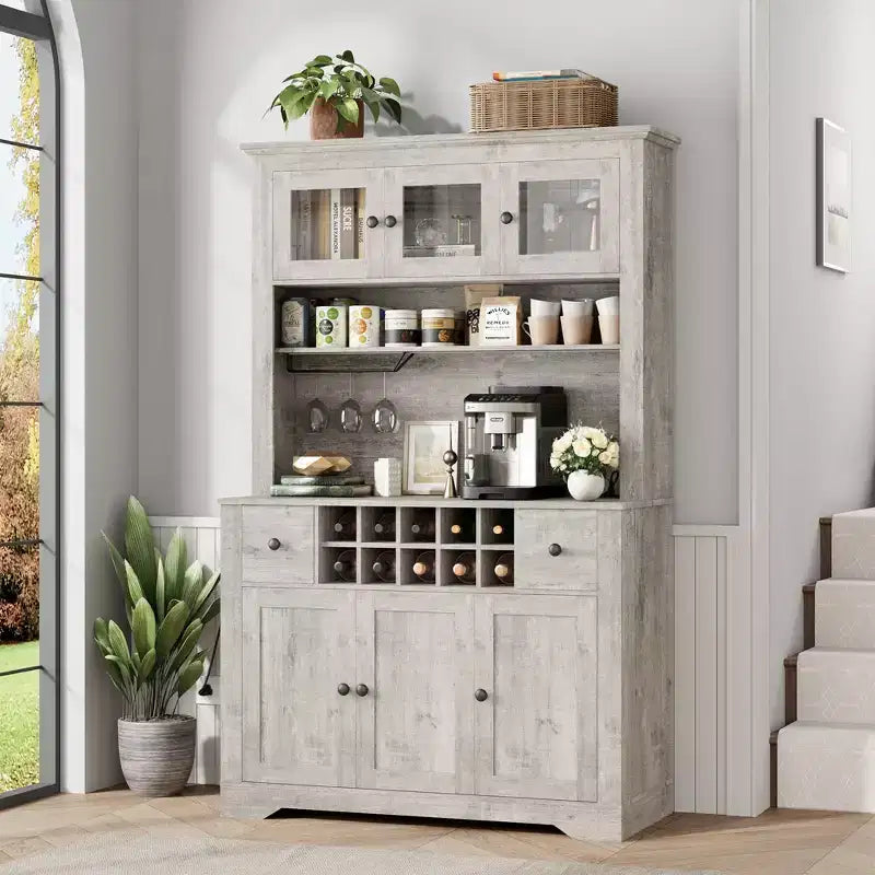 Meuble Bar de Ferme de 174,5 cm, Bar à Vin Haut avec 10 Casier à Bouteilles, Buffet de Bar avec Rangement pour Salon