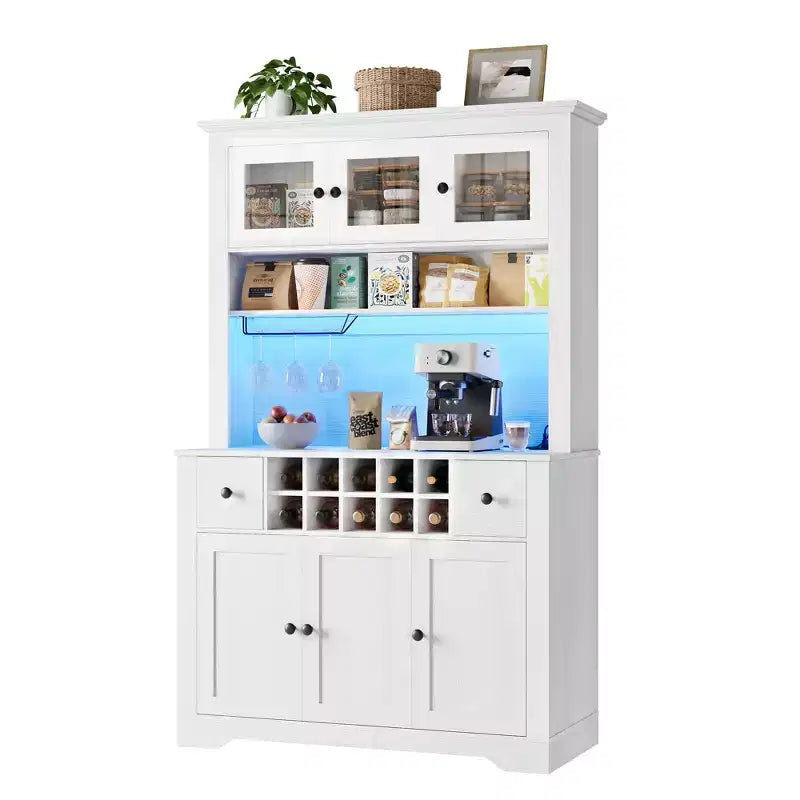 Meuble Bar de Ferme de 174,5 cm, Bar à Vin Haut avec 10 Casier à Bouteilles, Buffet de Bar avec Rangement pour Salon