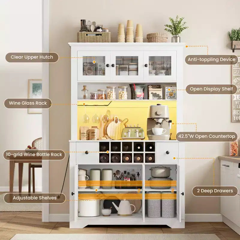 Meuble Bar de Ferme de 174,5 cm, Bar à Vin Haut avec 10 Casier à Bouteilles, Buffet de Bar avec Rangement pour Salon