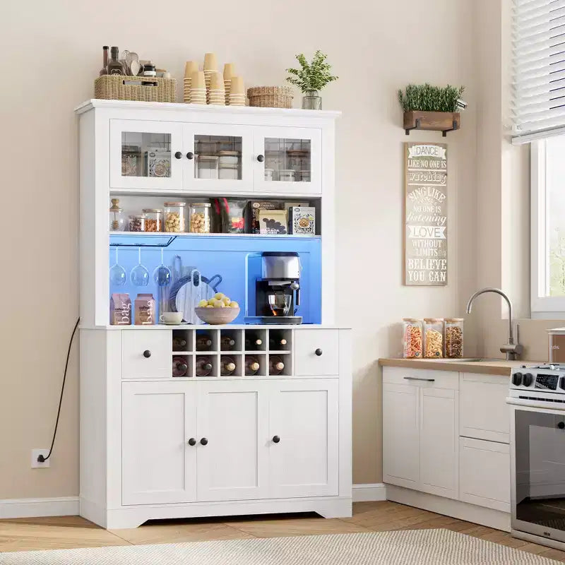 Meuble Bar de Ferme de 174,5 cm, Bar à Vin Haut avec 10 Casier à Bouteilles, Buffet de Bar avec Rangement pour Salon