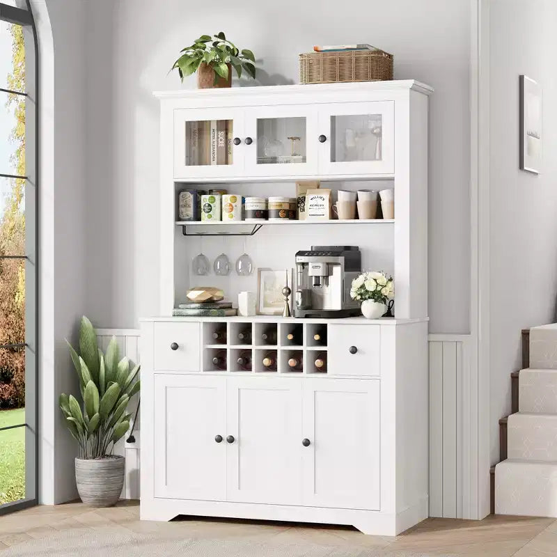 Meuble Bar de Ferme de 174,5 cm, Bar à Vin Haut avec 10 Casier à Bouteilles, Buffet de Bar avec Rangement pour Salon