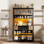 Meuble Bar de Ferme de 174,5 cm, Bar à Vin Haut avec 10 Casier à Bouteilles, Buffet de Bar avec Rangement pour Salon