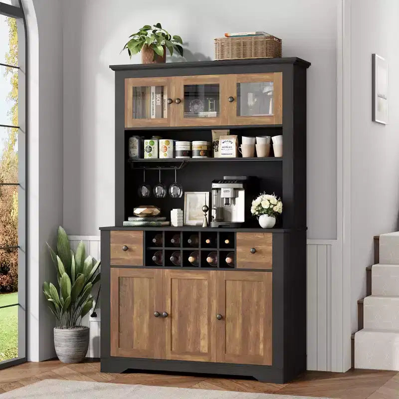 Meuble Bar de Ferme de 174,5 cm, Bar à Vin Haut avec 10 Casier à Bouteilles, Buffet de Bar avec Rangement pour Salon
