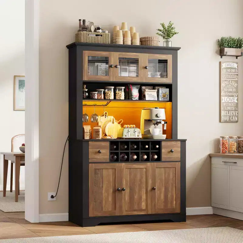 Meuble Bar de Ferme de 174,5 cm, Bar à Vin Haut avec 10 Casier à Bouteilles, Buffet de Bar avec Rangement pour Salon