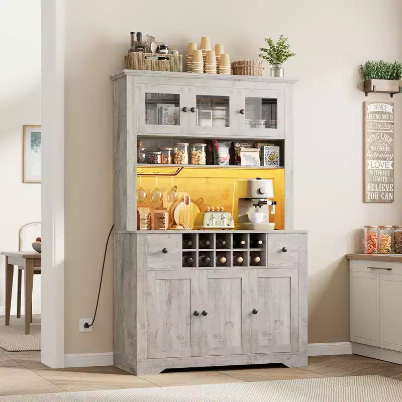 Meuble Bar de Ferme de 174,5 cm, Bar à Vin Haut avec 10 Casier à Bouteilles, Buffet de Bar avec Rangement pour Salon