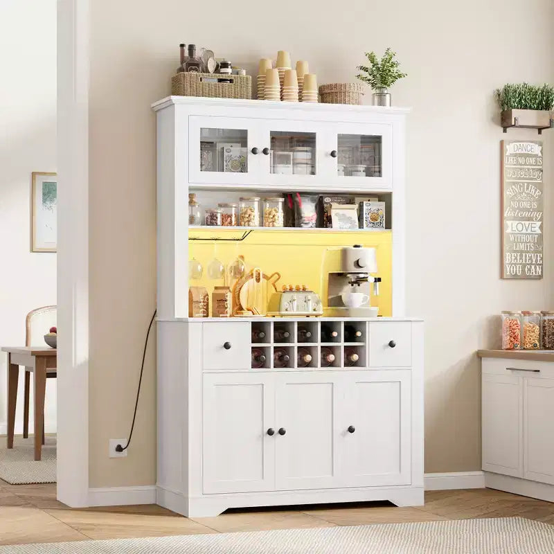 Meuble Bar de Ferme de 174,5 cm, Bar à Vin Haut avec 10 Casier à Bouteilles, Buffet de Bar avec Rangement pour Salon