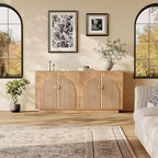 63in Large Sideboard Buffet Cabinet with Storage, Kitchen Fluted Coffee Bar Wine Bar Console Table with Gold Metal Handles for Dining Room Living Room