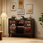 47 Inch Wine Bar Cabinet, Freestanding Liquor Bottle Storage Station with Storage Shelves, Wine Rack and Glass Holder for Dining Room, Kitchen