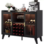 Meuble Bar à Vin de 47 Pouces, Desservante Autonome pour Bouteilles d'Alcool avec Étagères de Rangement, Casier à Vin et Porte-Verres pour Salle à Manger, Cuisine