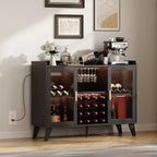 Meuble Bar à Vin de 47 Pouces, Desservante Autonome pour Bouteilles d'Alcool avec Étagères de Rangement, Casier à Vin et Porte-Verres pour Salle à Manger, Cuisine